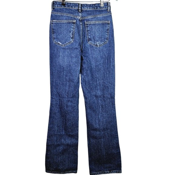 Zara Girlfriend Style Wide Leg Button Fly Distressed Holey Jeans, 6 - Picture 2 of 8